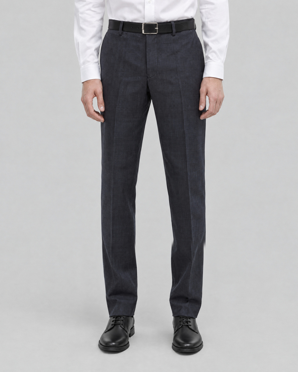 Slim-fit tartan suit pants in navy wool