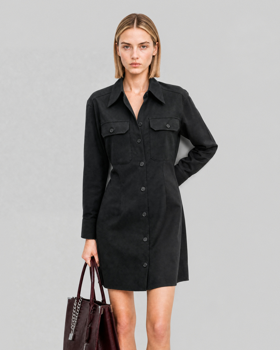 Black wool-blend mini dress
