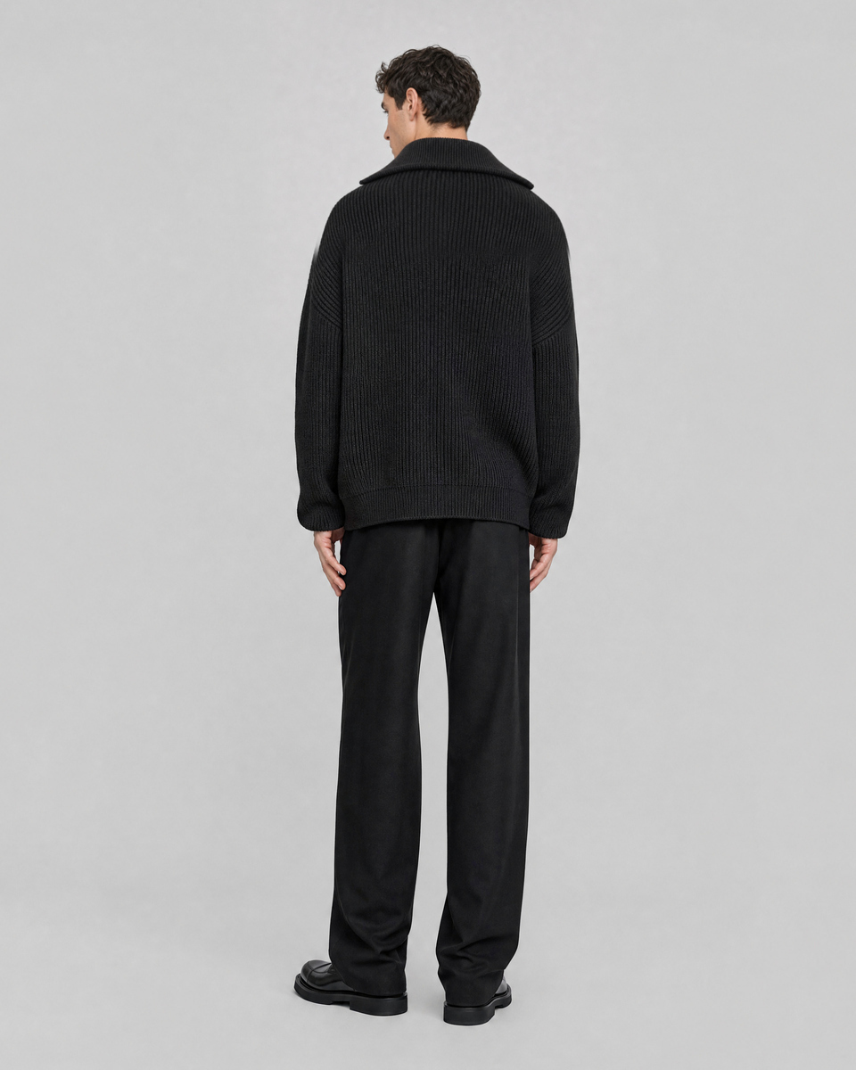 Black wool zip-up cardigan