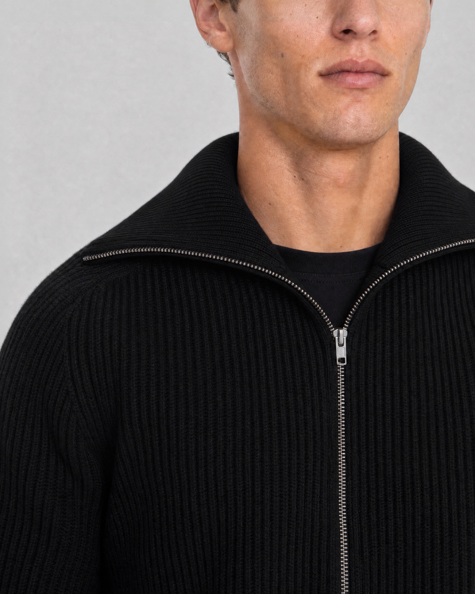 Black wool zip-up cardigan