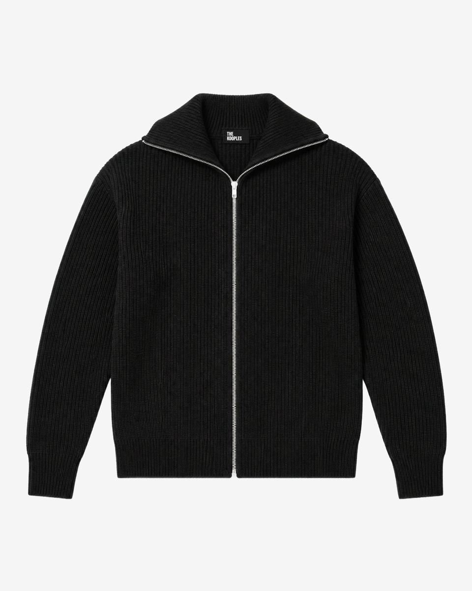 Black wool zip-up cardigan