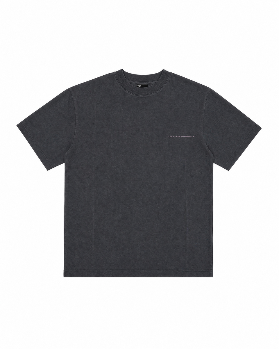 Black screen-printed T-shirt