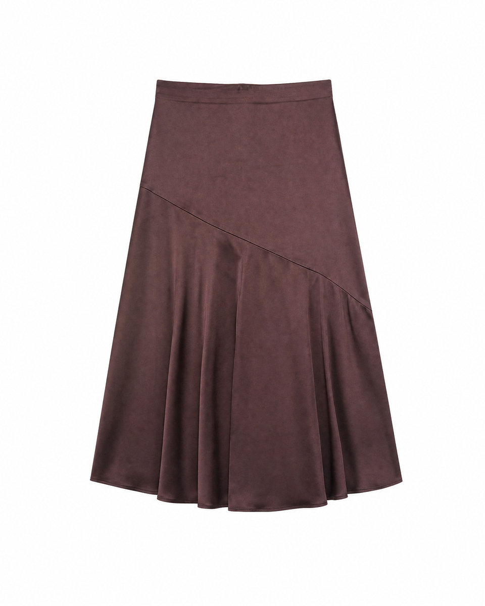 Satin midi skirt with a brown and gold chain