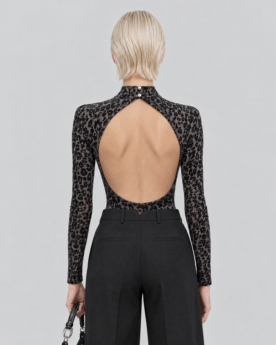 Black leopard-print bodysuit