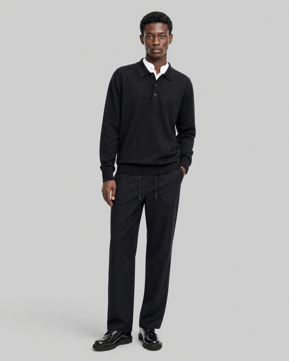 Black Merino Wool Polo Neck Sweater