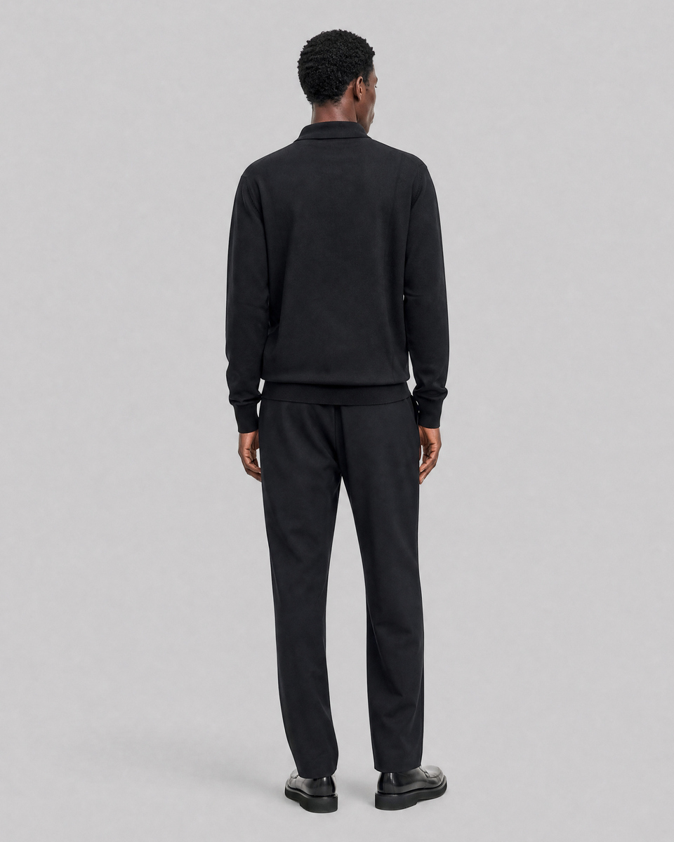 Black Merino Wool Polo Neck Sweater