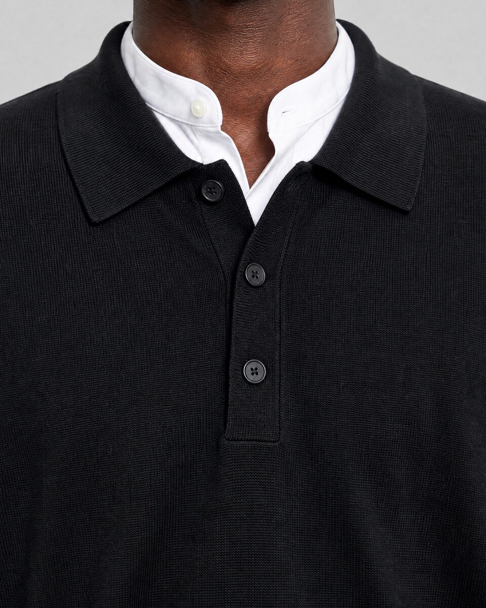 Black Merino Wool Polo Neck Sweater