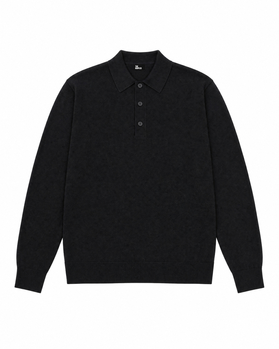 Black Merino Wool Polo Neck Sweater