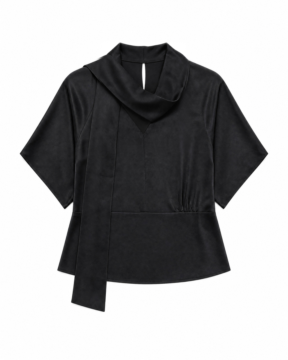 Top with a black satin bow tie