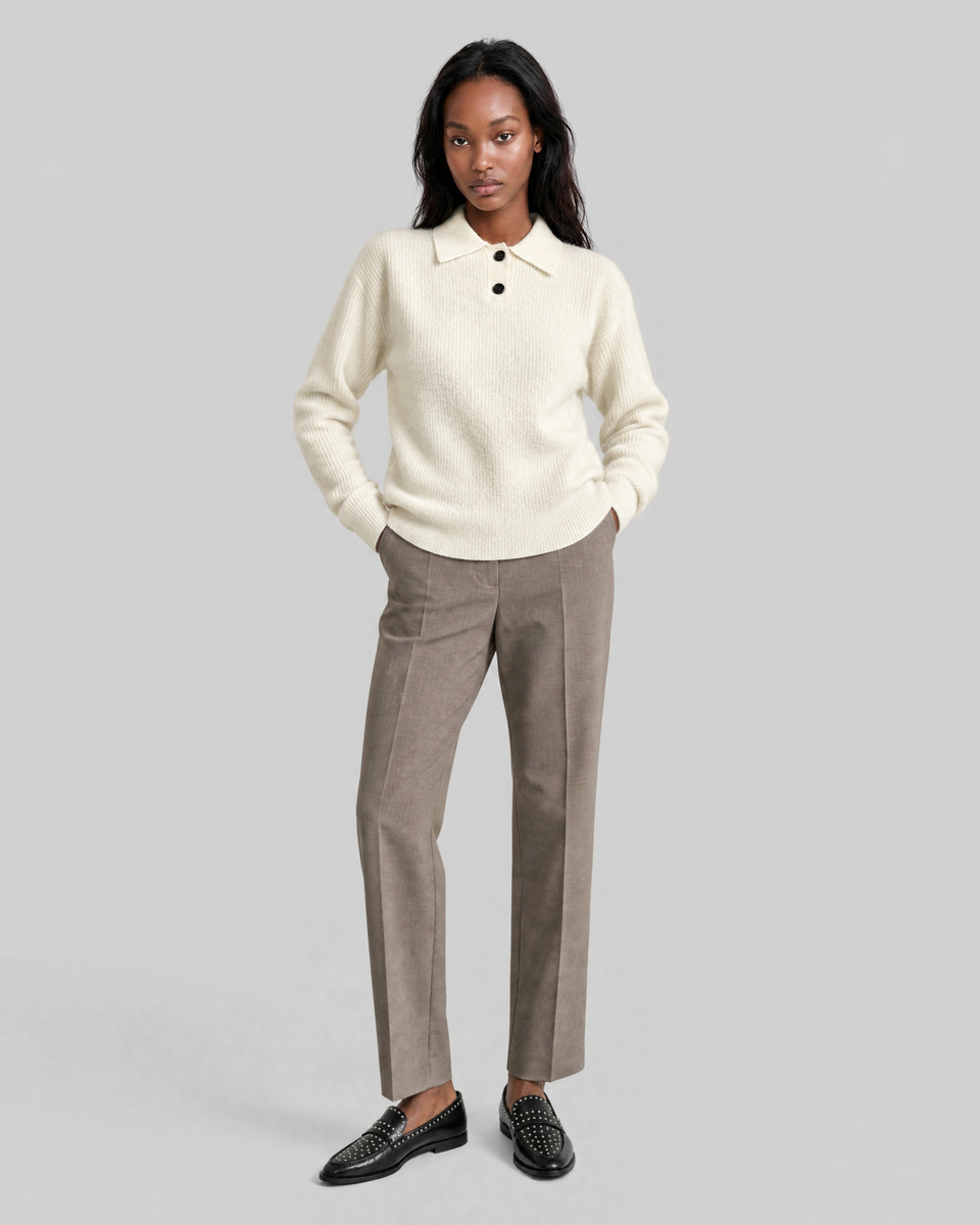 Ecru-colored mohair and wool blend polo-neck sweater
