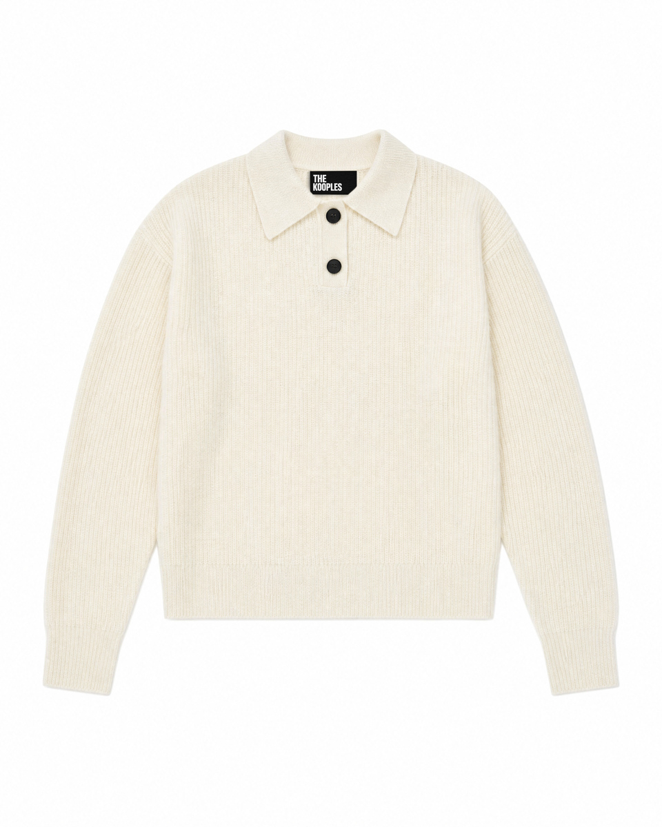 Ecru-colored mohair and wool blend polo-neck sweater