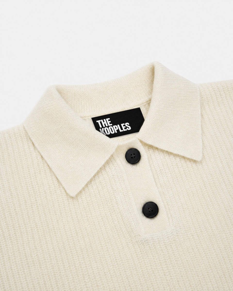 Ecru-colored mohair and wool blend polo-neck sweater
