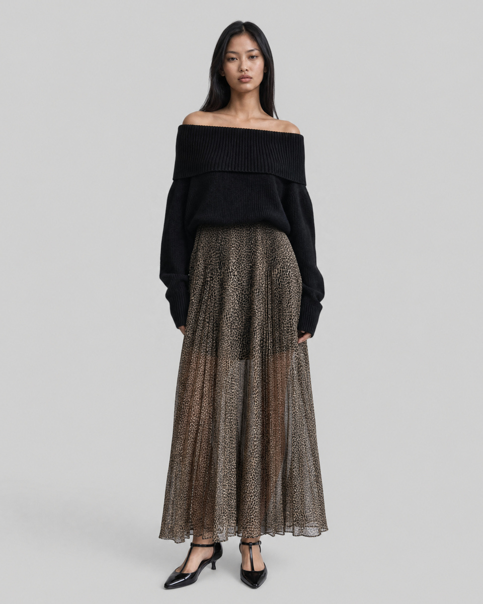 Off-the-shoulder merino wool sweater