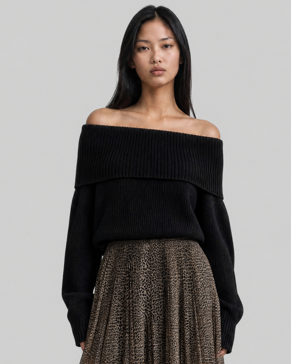 Off-the-shoulder merino wool sweater