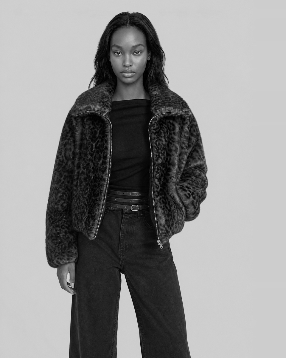 Leopard-print faux fur jacket