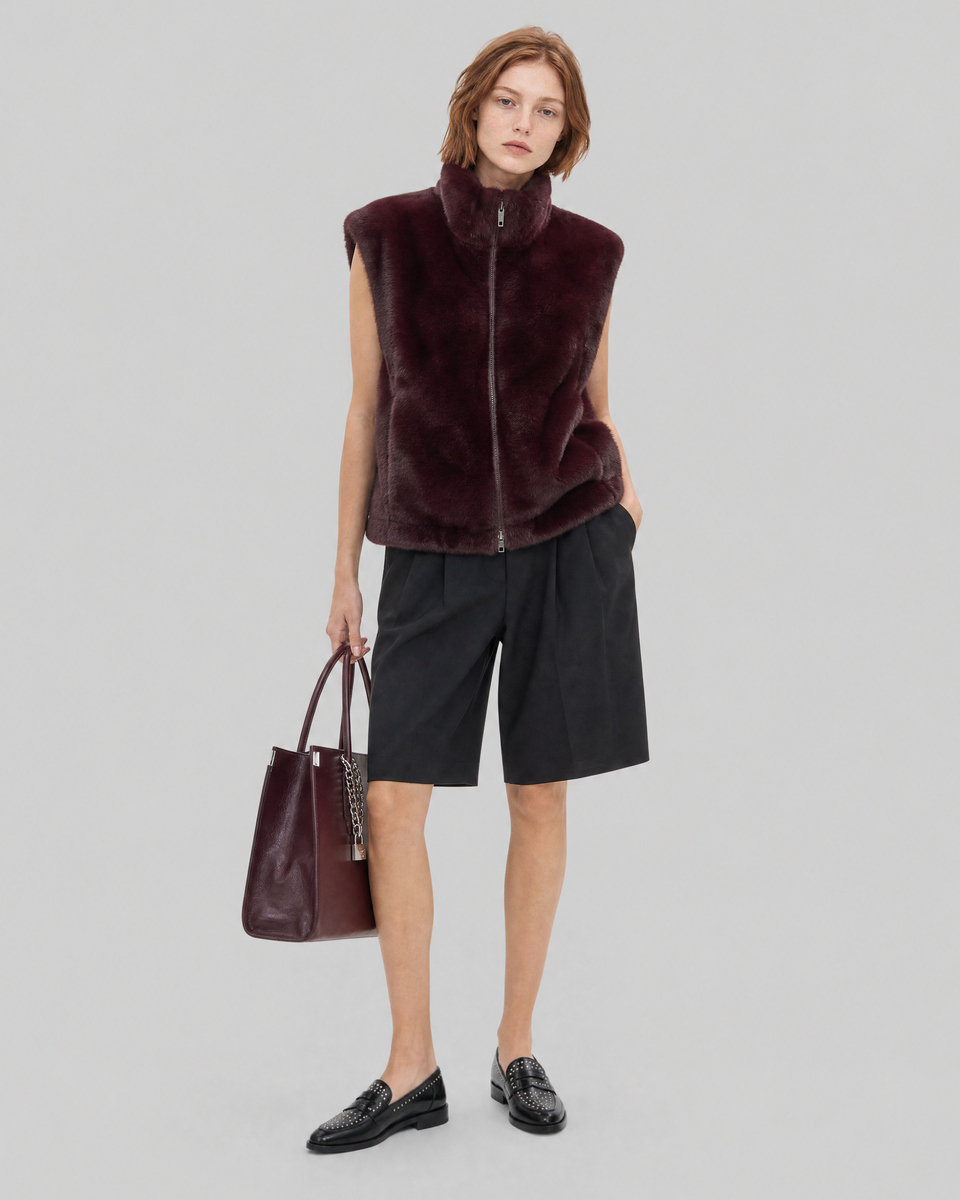 Burgundy faux fur sleeveless jacket