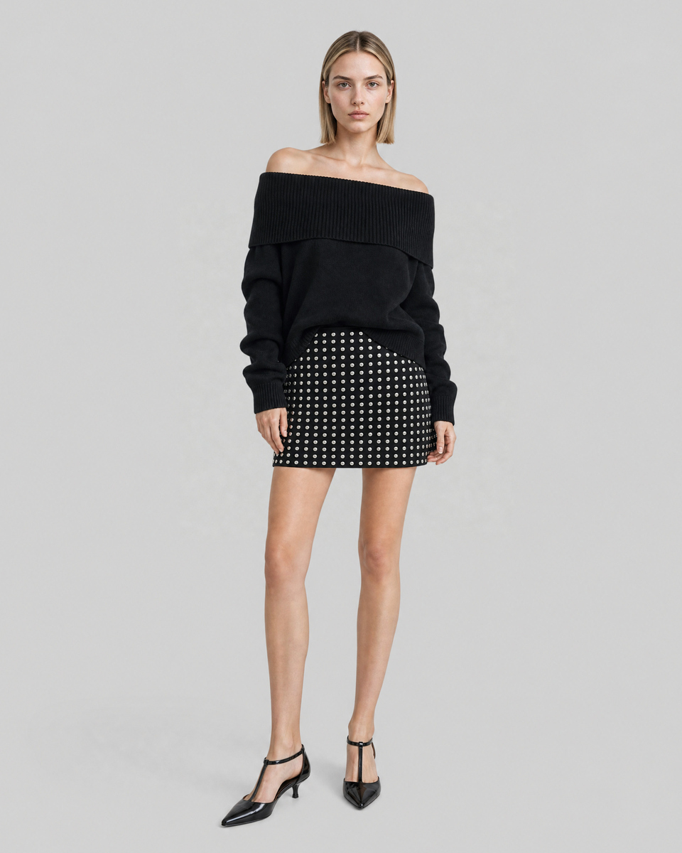 Black Short Skirt with Studs