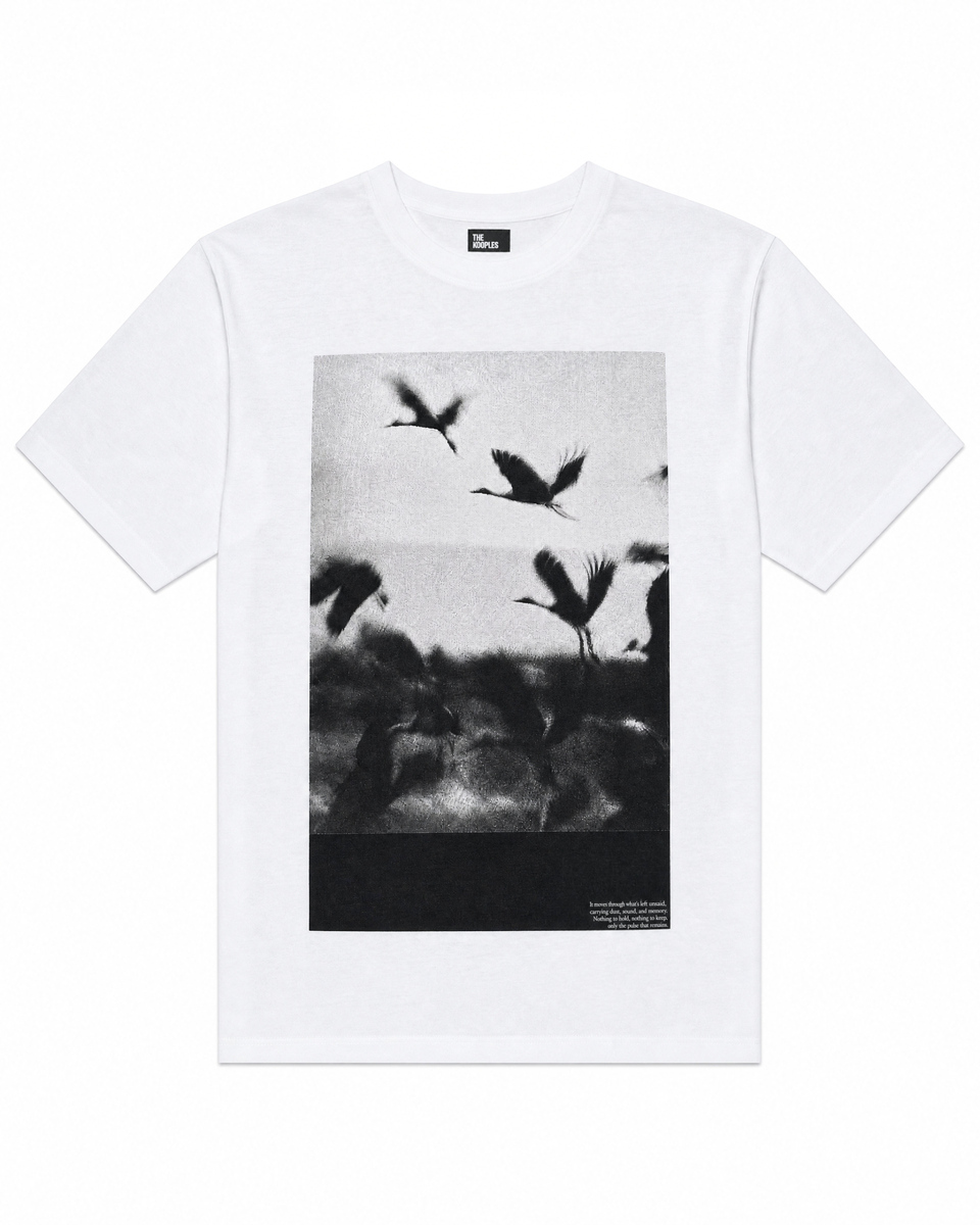 White T-shirt with screen-printed birds
