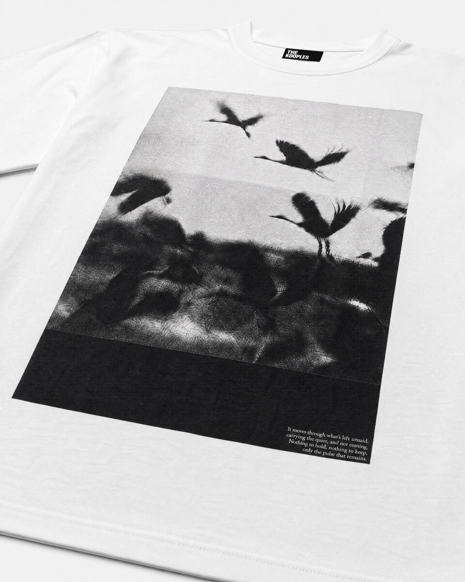 White T-shirt with screen-printed birds