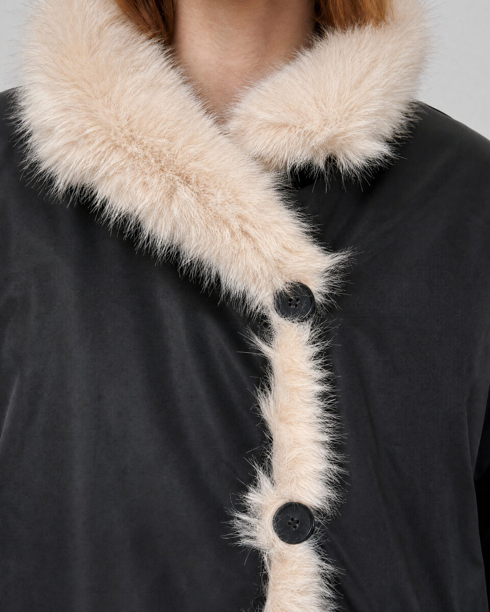 Reversible beige and black faux fur coat