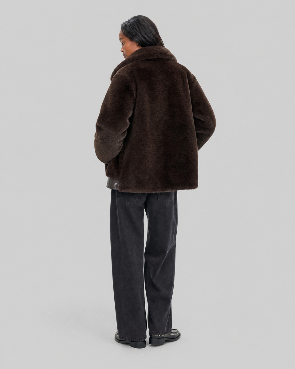 Brown faux fur bomber jacket