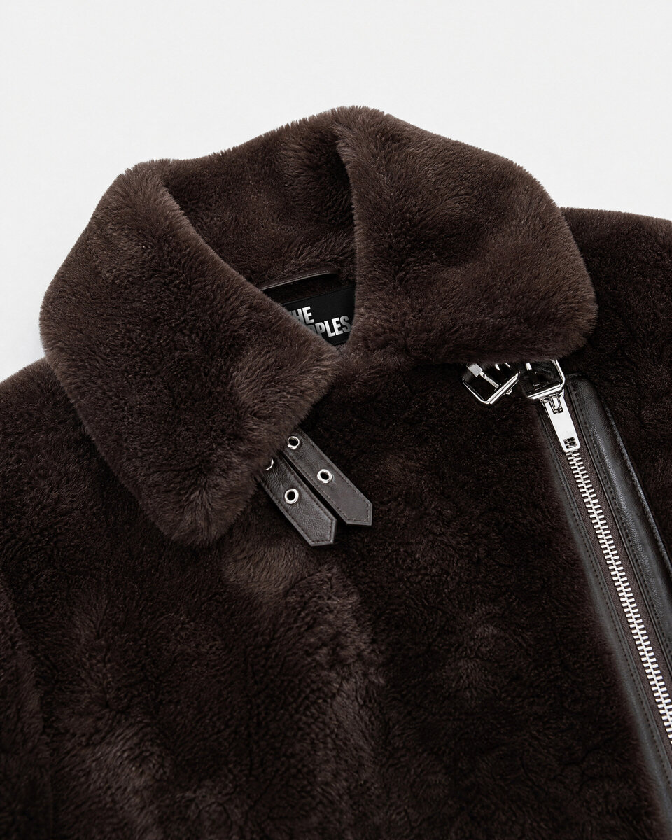 Brown faux fur bomber jacket