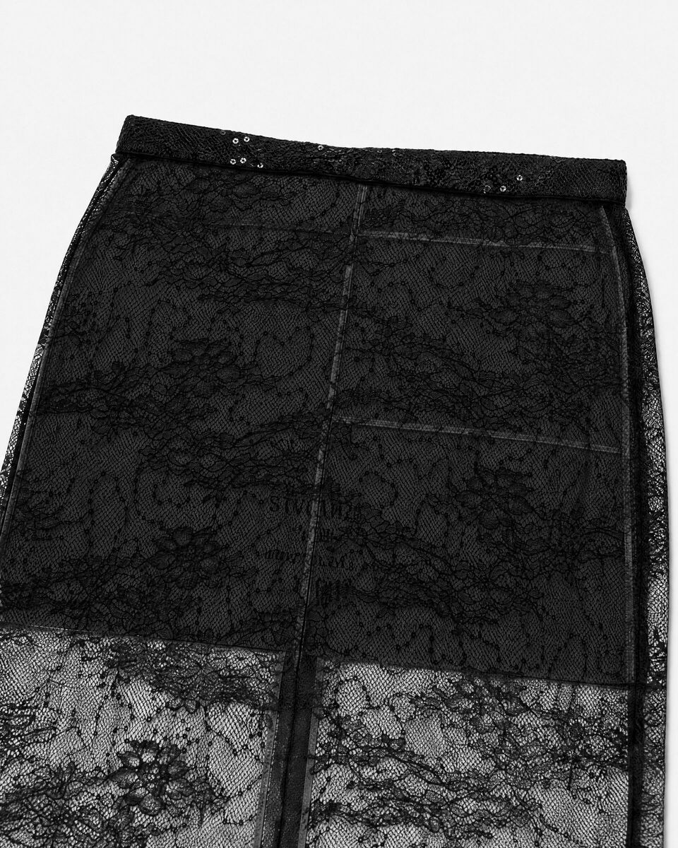 Black lace midi skirt with rhinestones