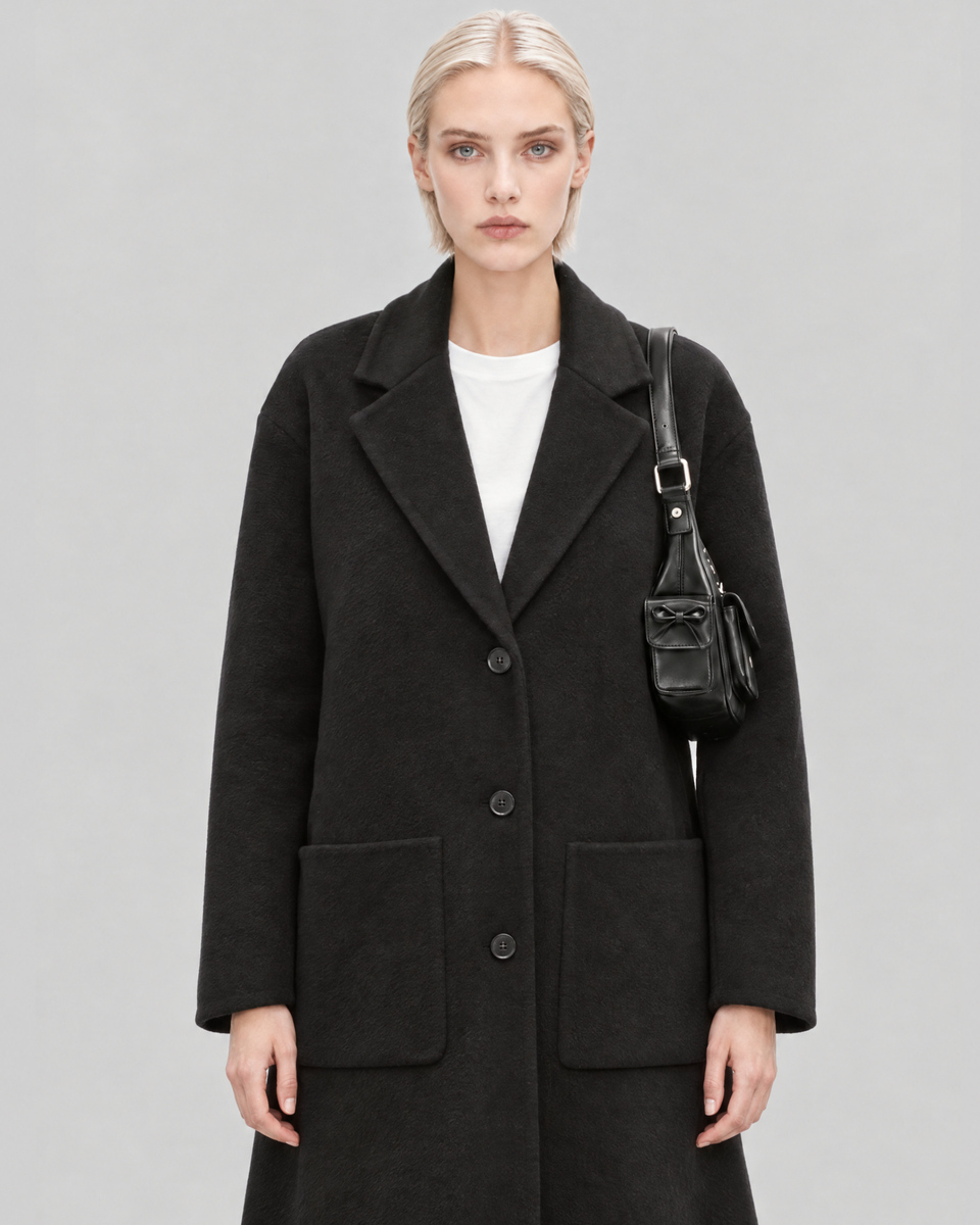 Black reversible wool-blend coat