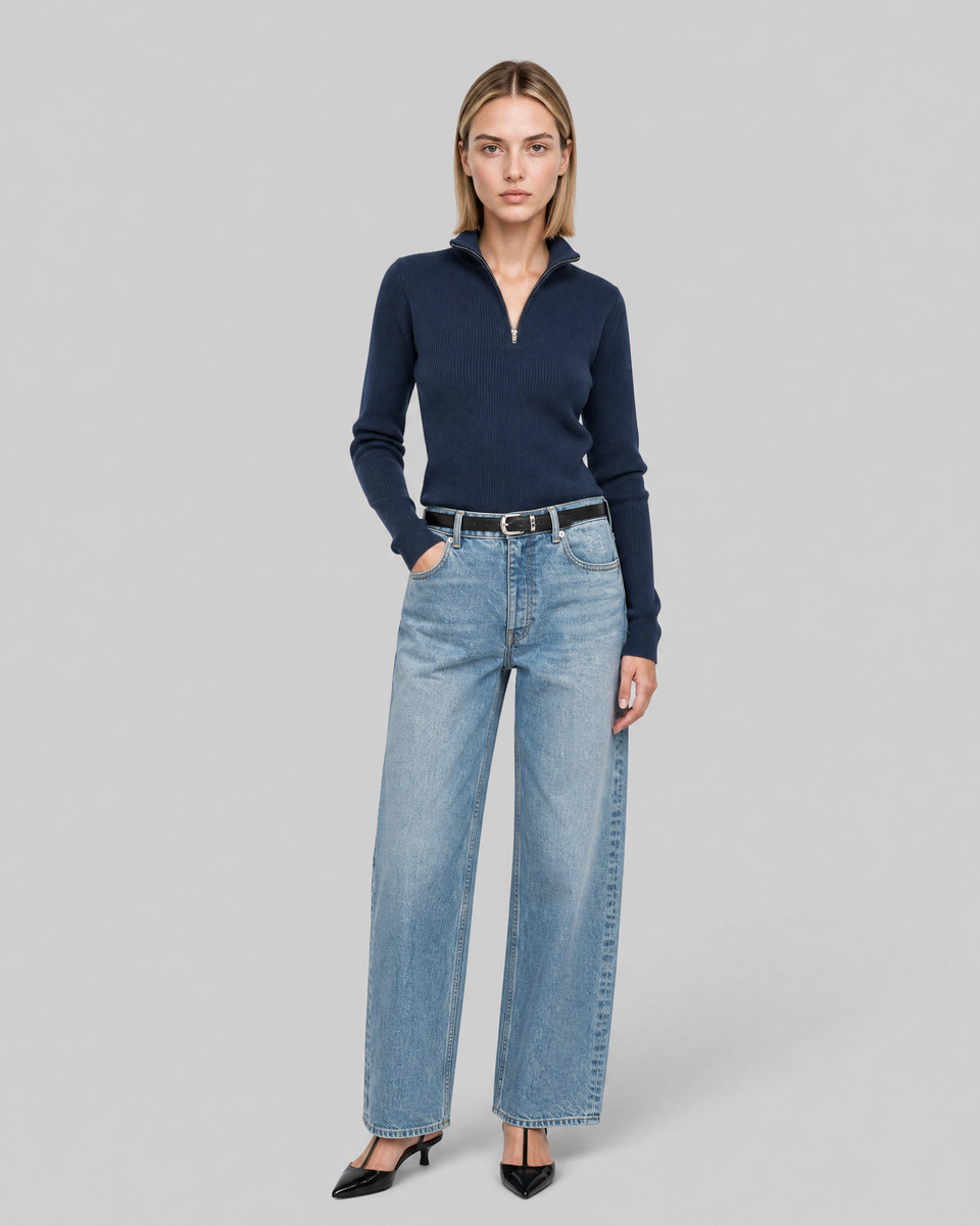 Navy merino wool ribbed sweater