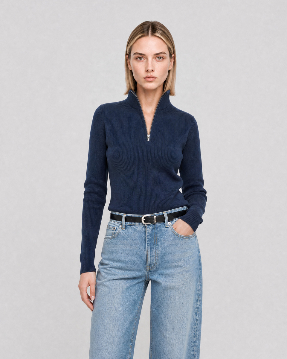 Navy merino wool ribbed sweater