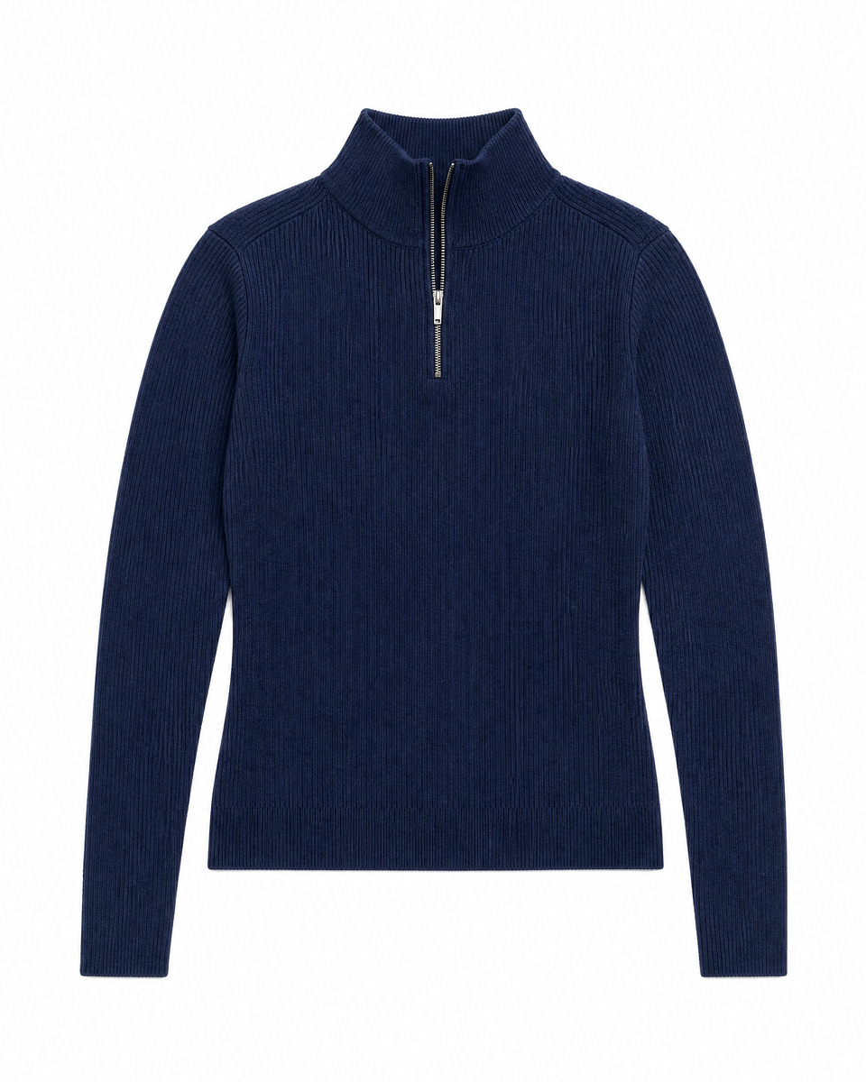 Navy merino wool ribbed sweater