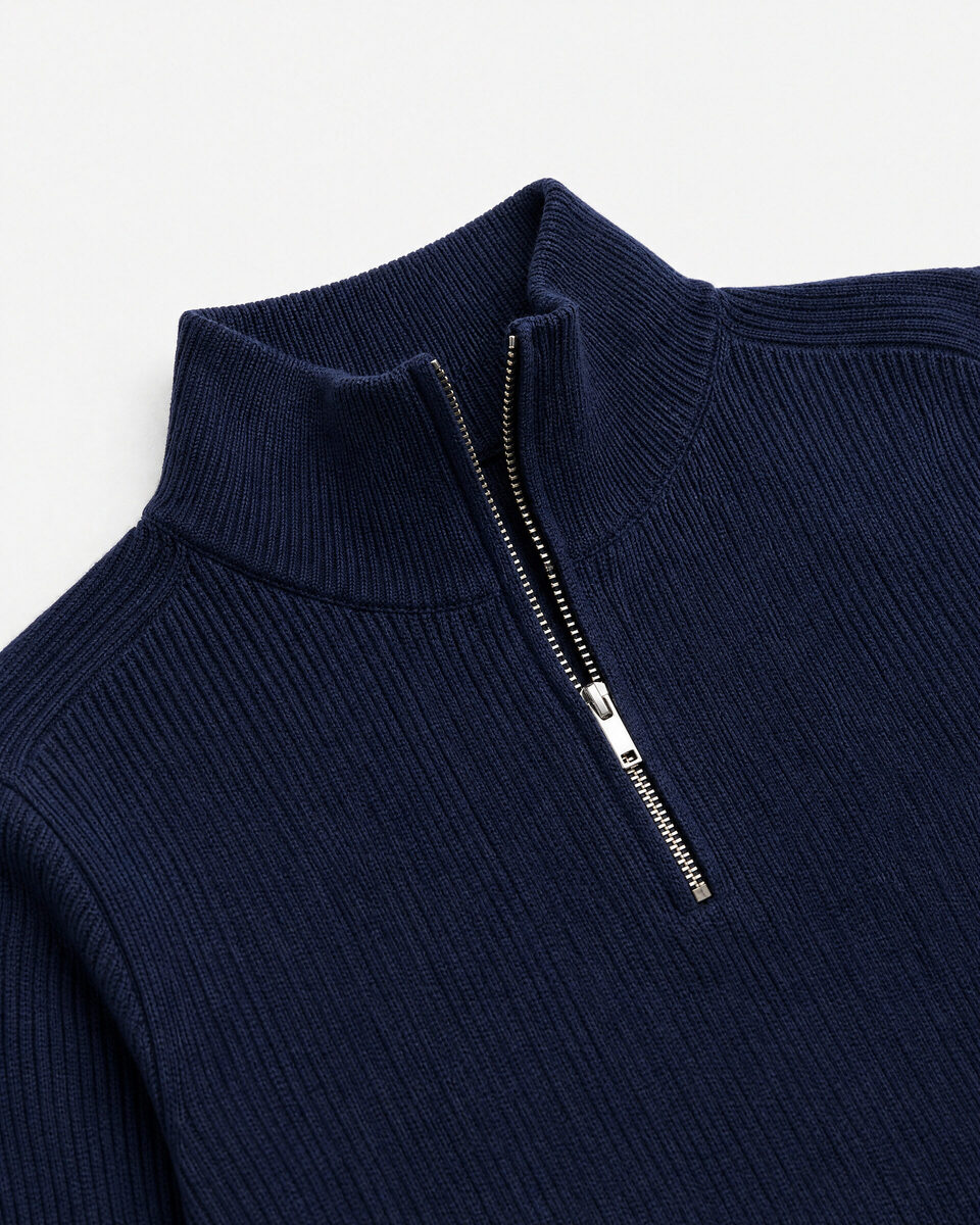 Navy merino wool ribbed sweater