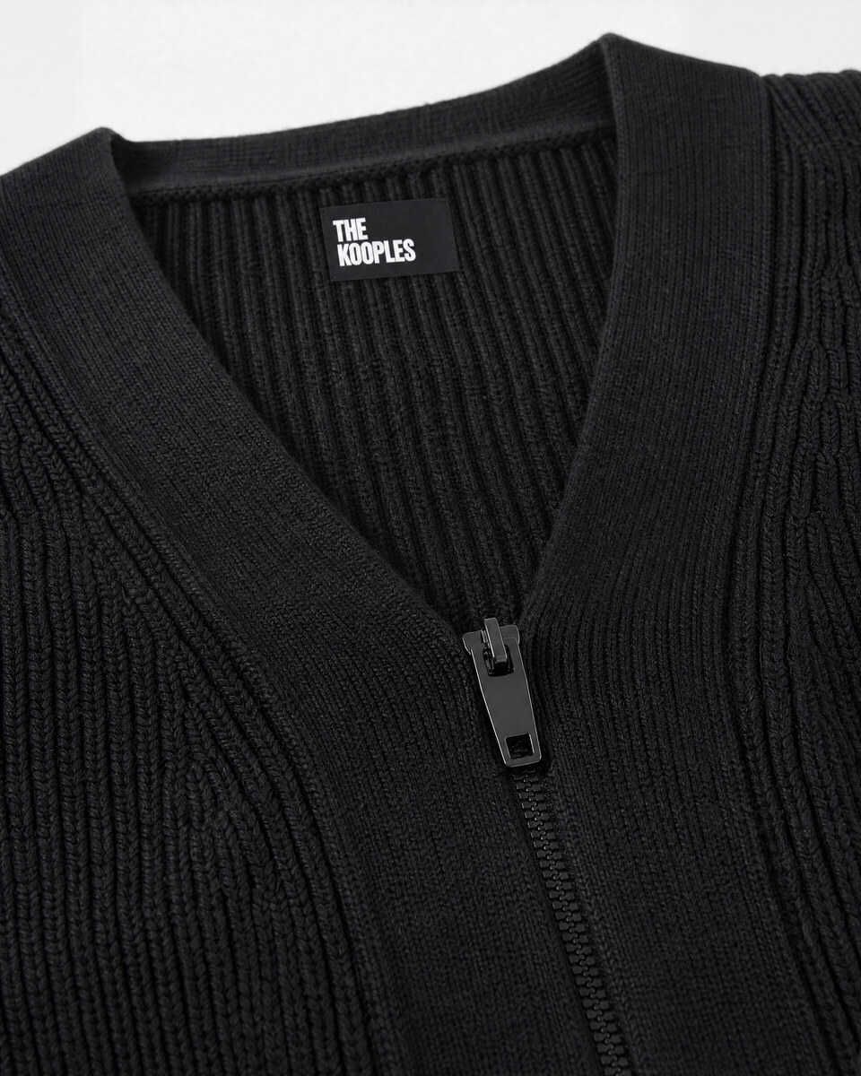 Short, zippered merino wool cardigan in gray