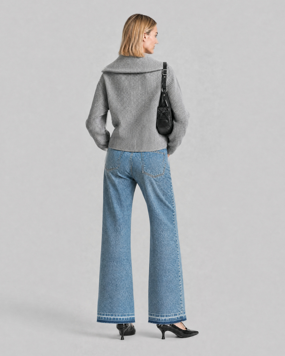 Gray Merino Wool Zip-Up Cardigan