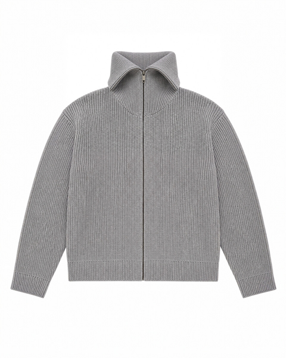 Gray Merino Wool Zip-Up Cardigan