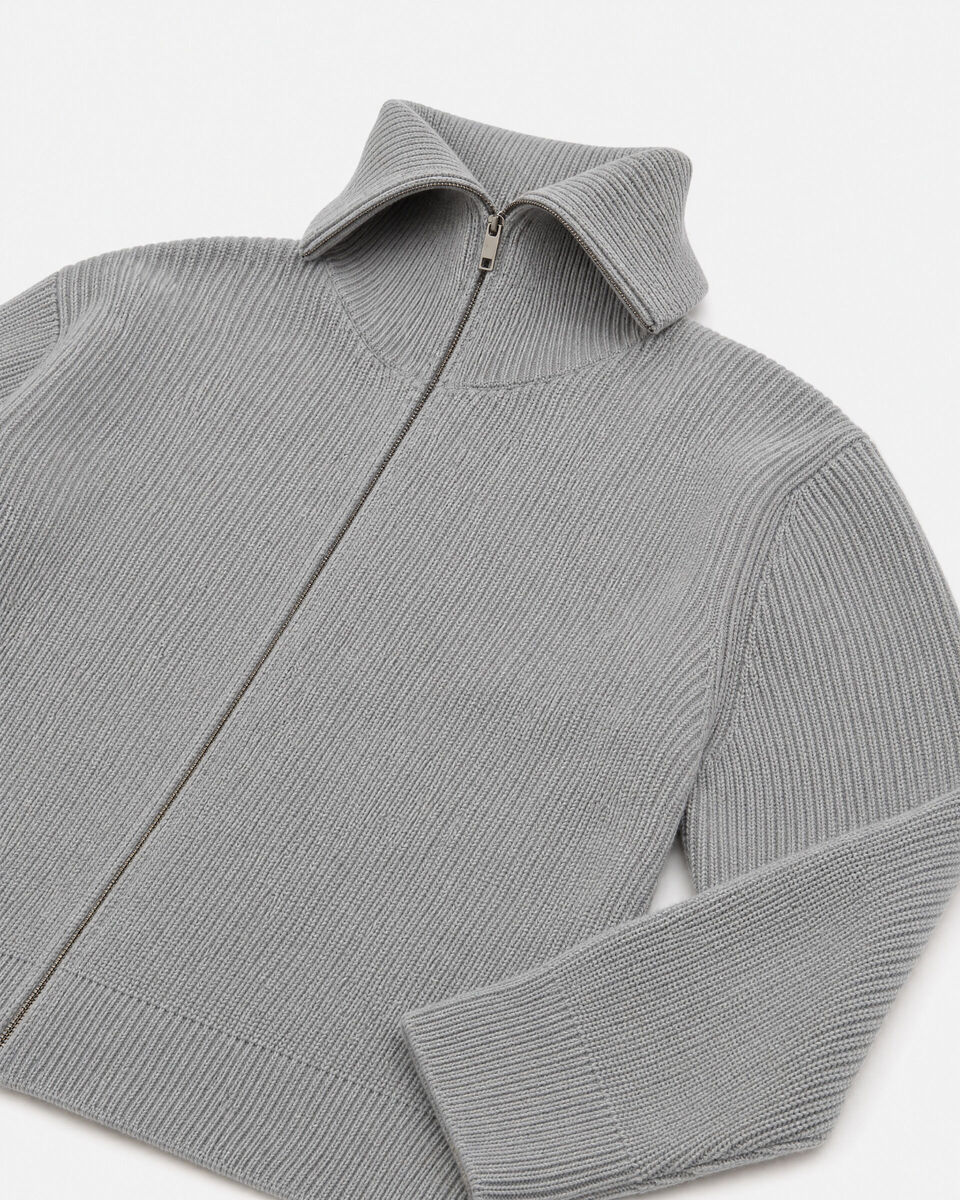 Gray Merino Wool Zip-Up Cardigan