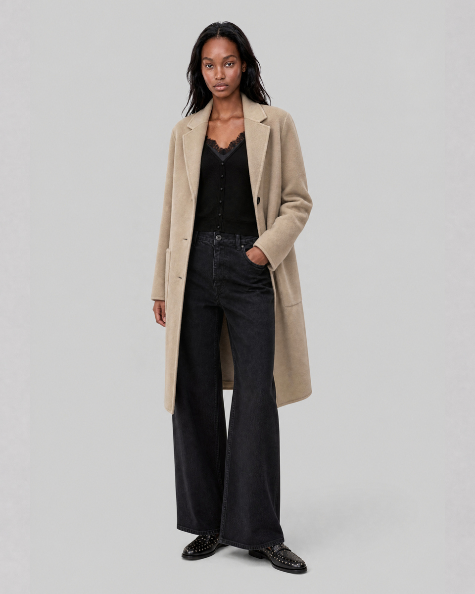 Beige reversible wool-blend coat