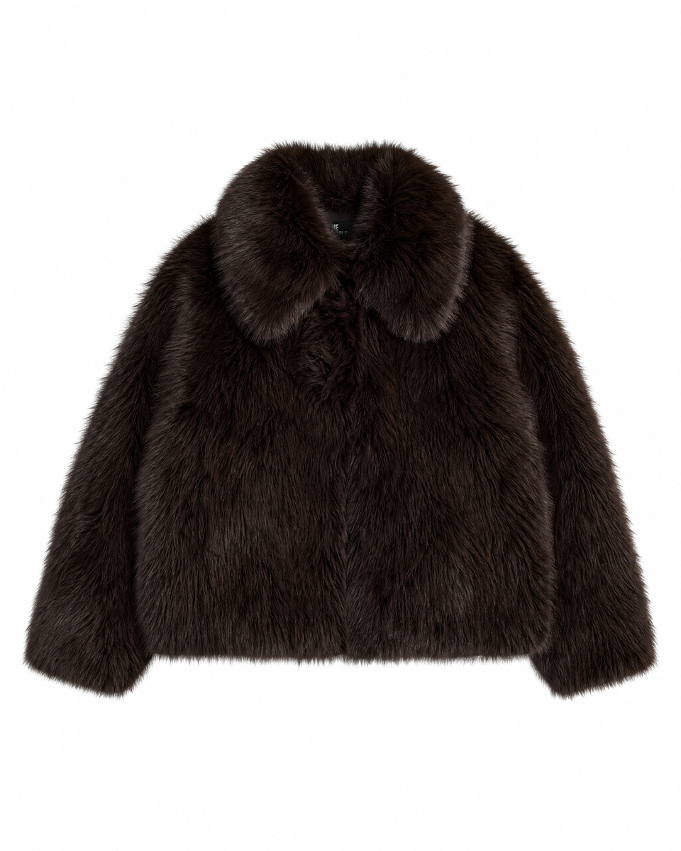 Brown faux fur coat with a zipper