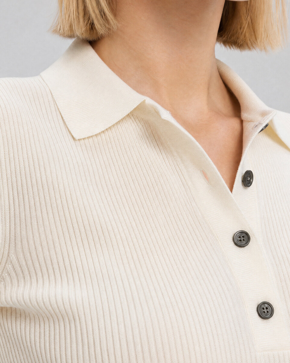 Ecru Merino Wool Polo-Neck Sweater