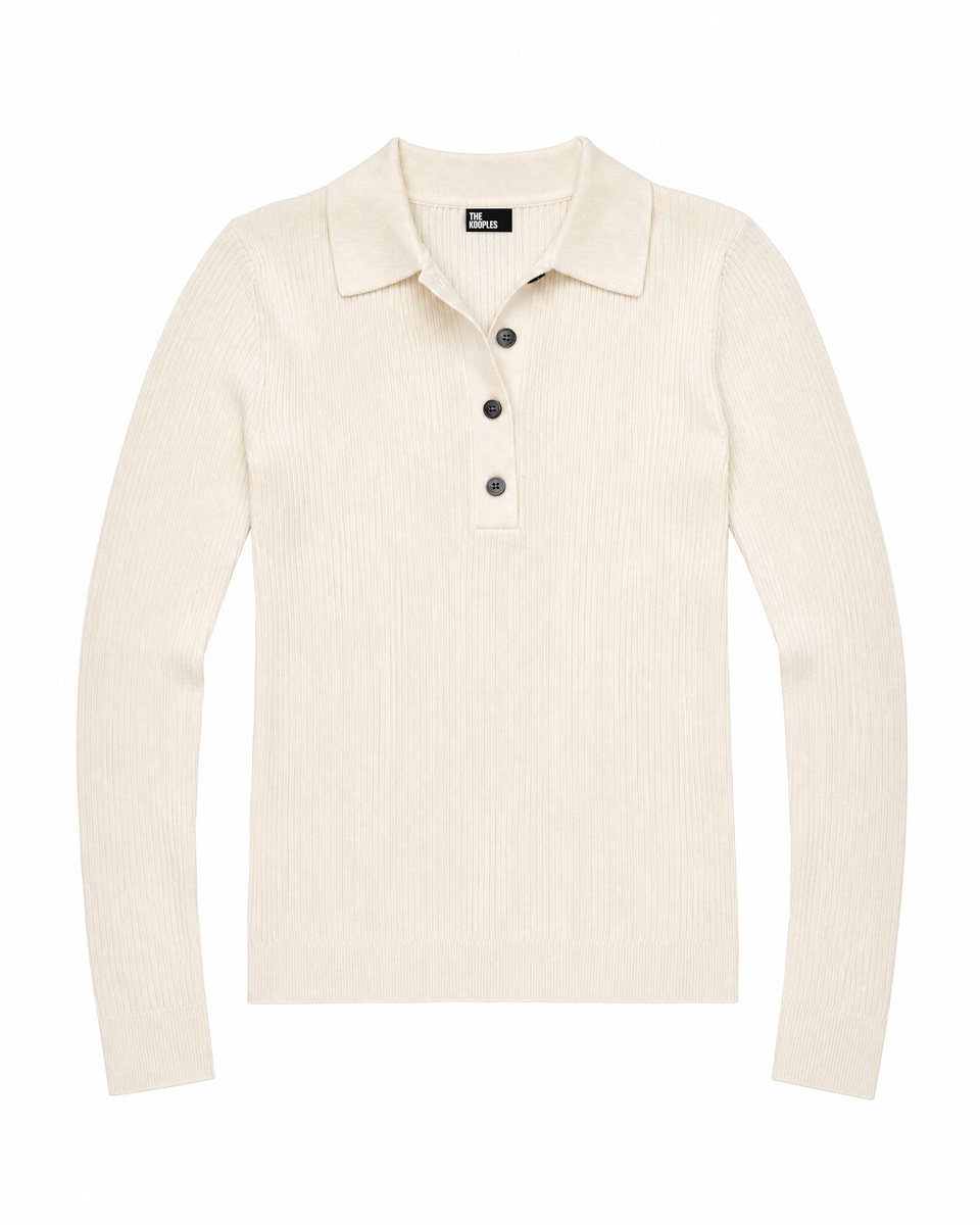 Ecru Merino Wool Polo-Neck Sweater
