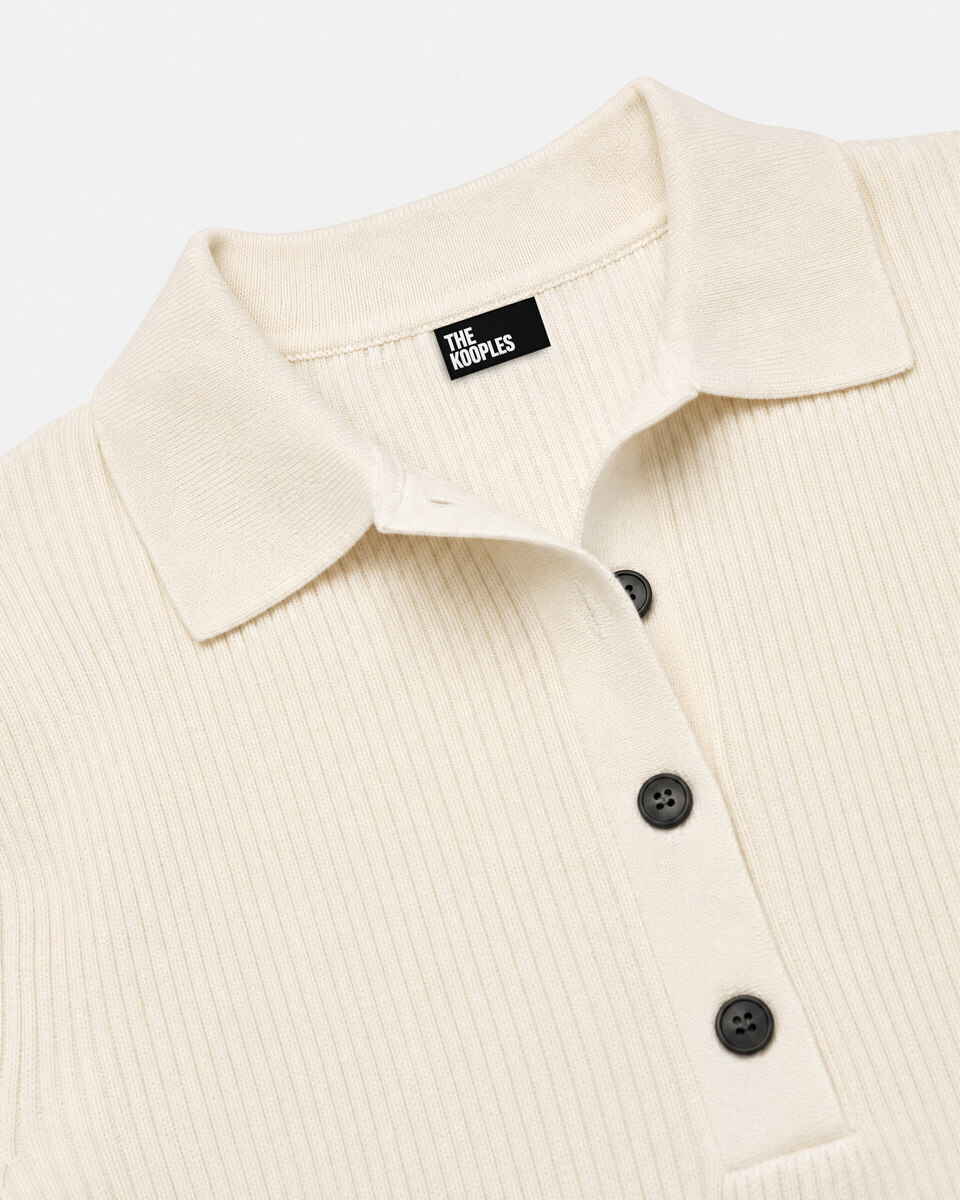Ecru Merino Wool Polo-Neck Sweater