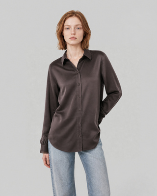 Silk blouse with brown lace