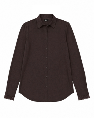 Silk blouse with brown lace