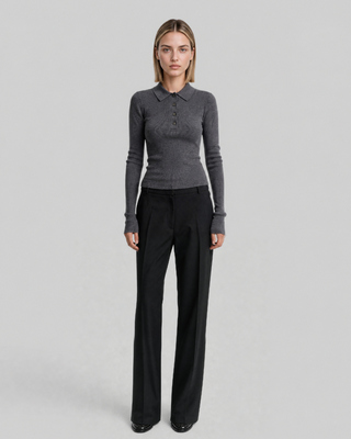 Gray Merino Wool Polo-Neck Sweater