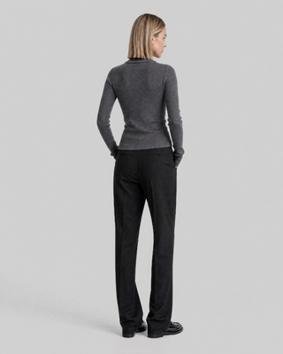 Gray Merino Wool Polo-Neck Sweater