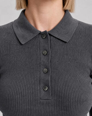 Gray Merino Wool Polo-Neck Sweater