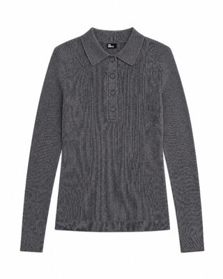 Gray Merino Wool Polo-Neck Sweater