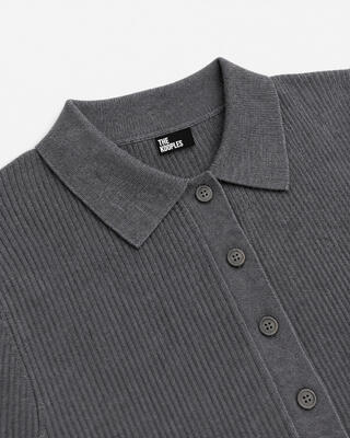 Gray Merino Wool Polo-Neck Sweater