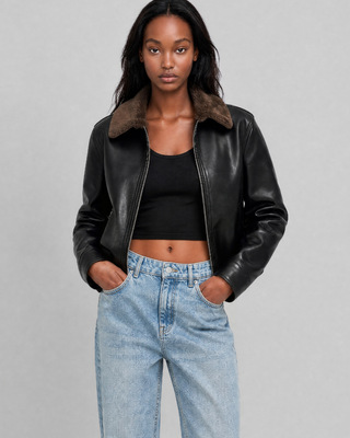 Reversible faux fur jacket in khaki and black