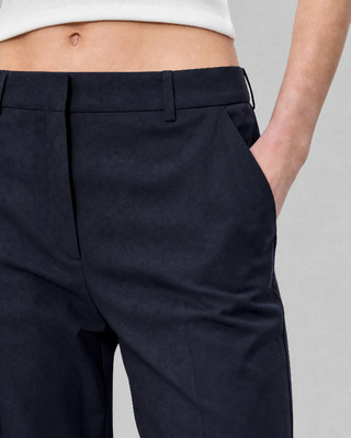 Fitted navy wool suit pants